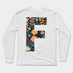 Whimsical Floral Letter F Long Sleeve T-Shirt